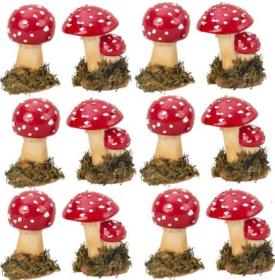 12 Stück Pilz Figuren 7cm Fliegenpilz Dekofigur Herbstdekoration Natur Deko