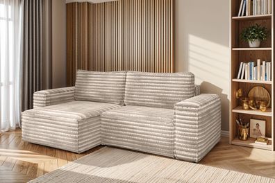 L-förmiges Bohoo-Ecksofa mit Schlaffunktion stoff Velo Beige Links