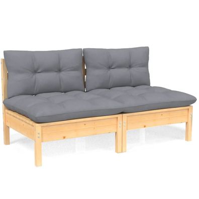 2-Sitzer Gartensofa aus Kiefer mit Grauen Kissen