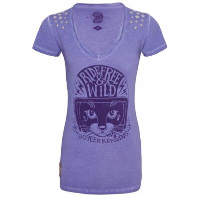 King Kerosin Female Shirt Ride Wild and Free Oilwashed Lila