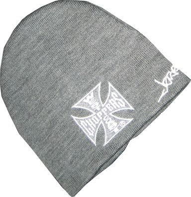 WCC West Coast Choppers Beanie Iron Cross Grau