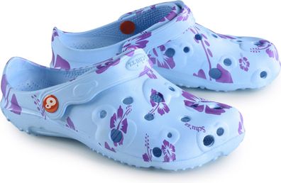 Schu'zz Schuzz Damen Clog Badeschuhe Globule Femme imprimé Hibiscus / Multic