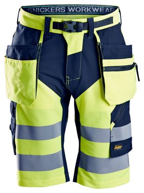 Snickers FlexiWork Hi-Vis Arbeitsshorts m. Holstertaschen, Kl. 1, EN 20471 HV-Gelb