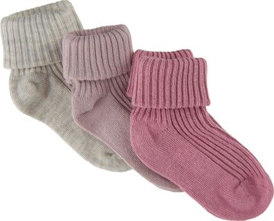 Minymo Kinder Socke Baby Sock Rib (3er Pack) Rose Smoke