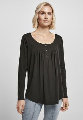 Urban Classics Damen Ladies Viscose Button Up Longsleeve Black