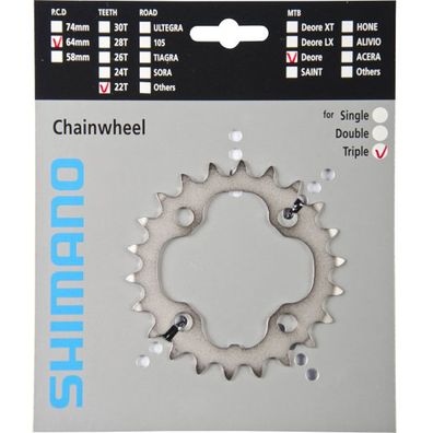 Shimano Kettenblätter DEORE FC-M532 22 Zähne 64mm Stahl silber Fahrrad