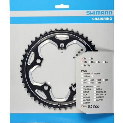 Shimano Kettenblätter FC-RS500 46 Zähne 110mm Aluminium schwarz Fahrrad