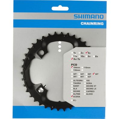 Shimano Kettenblätter ACERA FC-M361 38 Zähne 104mm Stahl schwarz Fahrrad