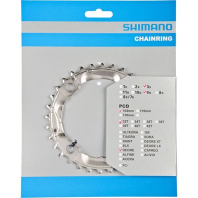 Shimano Kettenblätter DEORE FC-M532 32 Zähne 104mm Stahl silber Fahrrad