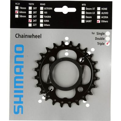 Shimano Kettenblätter DEORE FC-M522 24 Zähne AE 64mm Stahl schwarz Fahrrad