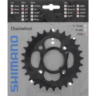 Shimano Kettenblätter ACERA FC-M361 28 Zähne 64mm Stahl schwarz Fahrrad