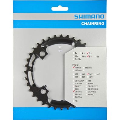 Shimano Kettenblätter DEORE FC-M590 36 Zähne 104mm Stahl schwarz Fahrrad