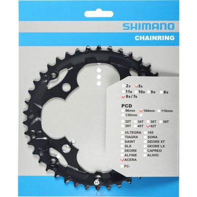 Shimano Kettenblätter ACERA FC-M361 42 Zähne für KSR 104mm Stahl schwarz Fahrrad