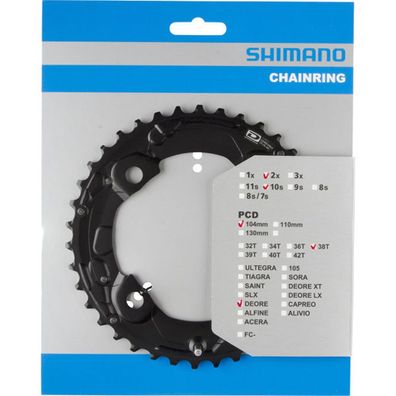 Shimano Kettenblätter DEORE FC-M615 38 Zähne AK 104mm Aluminium schwarz Fahrrad