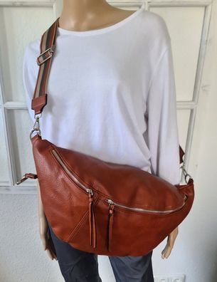 XXL Bauchtasche Cross Body Bag Tasche Kunstleder 2 Riemen 2 RV Cognac