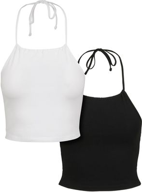 Urban Classics Female Shirt Ladies Cropped Neckholder Top 2-Pack Black/White