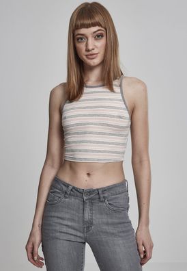 Urban Classics Female Shirt Ladies Rib Stripe Cropped Top Pink/White/Grey