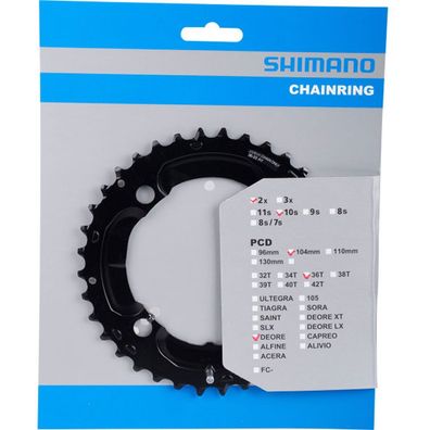 Shimano Kettenblätter DEORE FC-M617 36 Zähne 104mm Aluminium schwarz Fahrrad