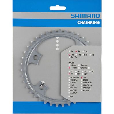 Shimano Kettenblätter 105 FC-5800 39 Zähne MD 110mm Aluminium silber Fahrrad