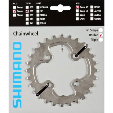 Shimano Kettenblätter DEORE XT FC-M785 28 Zähne AJ 64mm Aluminium silber Fahrrad