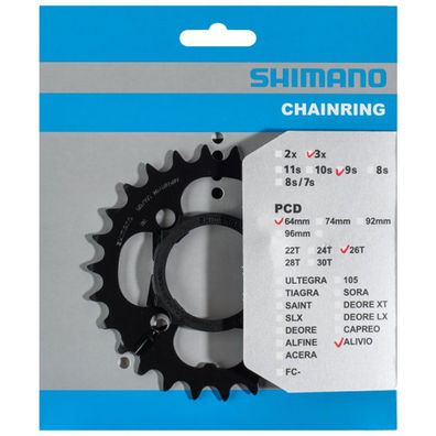 Shimano Kettenblätter ACERA FC-M391 26 Zähne 64mm Stahl f. 48-36-26 Zähne sz