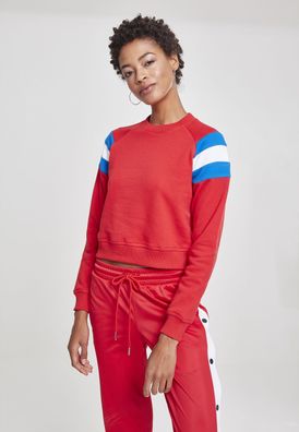 Urban Classics Damen Pullover Ladies Sleeve Stripe Crew Firered/Brightblue/White