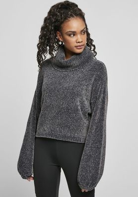 Urban Classics Damen Sweatshirt Ladies Short Chenille Turtleneck Sweater Asphalt