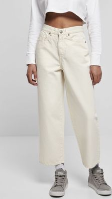 Urban Classics Damen Hose Ladies High Waist Wide Leg Cropped Denim Pants Whitesand