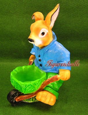 Osterhase mit Schubkarre Karra aus Kohl Figur Gartenfigur Deko Dekoration Hase blau