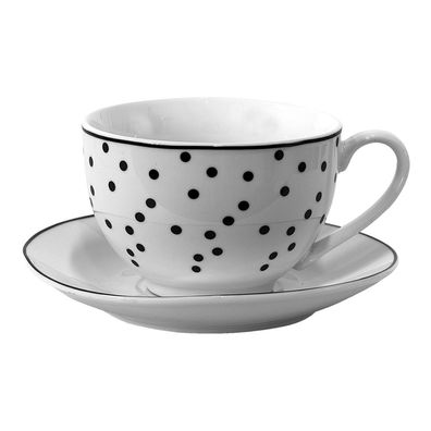 Clayre & Eef Tasse mit Untertasse 238 ml Weiß Schwarz Porzellan