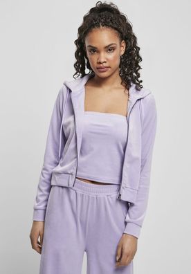 Urban Classics Damen Hoodie Ladies Short Velvet Zip Hoody Lavender