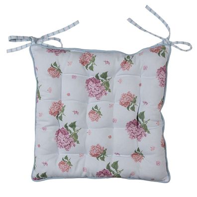 Clayre & Eef Stuhlkissen Schaumstoff 40x40x4 cm Blau Rosa Baumwolle Hortensie