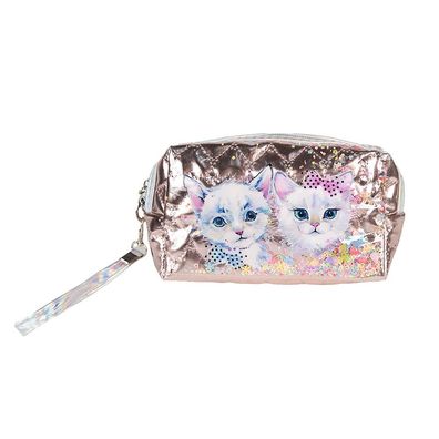 Clayre & Eef Damenkulturtasche 18x7x10 cm Rosa Synthetisch Katzen (Gr. 18x7x10 cm)