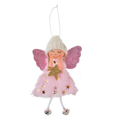 Clayre & Eef Weihnachtsanhänger Engel 15 cm Rosa Synthetisch (Gr. 8x3x15 cm)