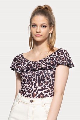 Queen Kerosin Volant Top mit Leo-Muster QK4215178001 Leo