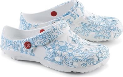 Schu'zz Schuzz Damen Clog Badeschuhe Globule Femme imprimé Mandala bleu / Blau