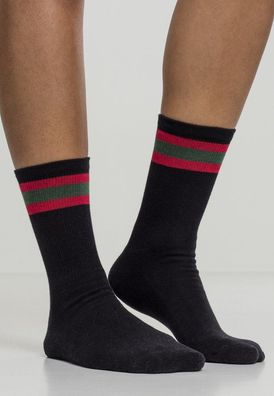 Urban Classics Socken Stripy Sport Socks 2-Pack Black/Firered/Green