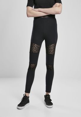 Urban Classics Damen Leggings Ladies Flock Lace Inset Leggings Black