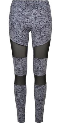 Urban Classics Damen Ladies Tech Mesh AOP Leggings Blackzen