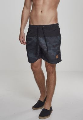 Urban Classics Badehose Block Swim Shorts Black/Darkcamouflage