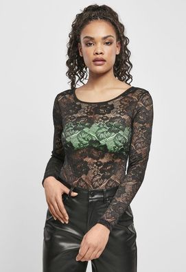 Urban Classics Damen Body Ladies Lace Longsleeve Body Black