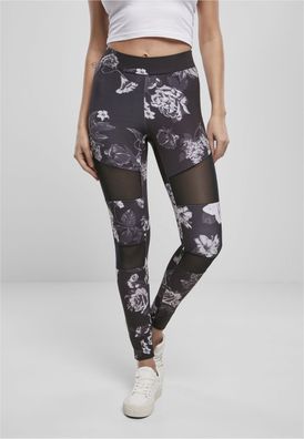 Urban Classics Damen Leggings Ladies Tech Mesh AOP Leggings Darkflower