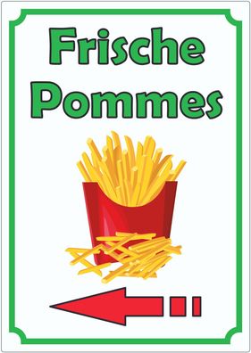 Frische Pommes Frites Aufkleber Hochkant mit Pfeil links