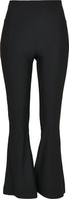 Urban Classics Damen Ladies High Waist Rib Boot Cut Leggings Black