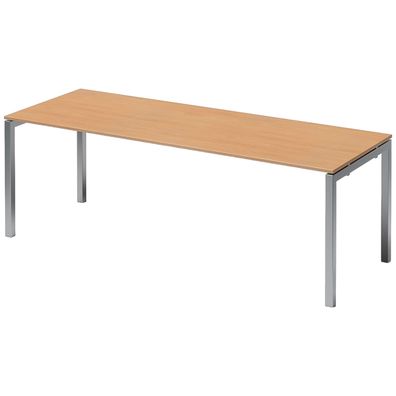 Bisley Cito Schreibtisch 220x80 cm, Tischplatte in Buche, U-Gestell in Silber - Bürot