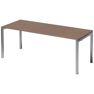 Bisley Cito Schreibtisch 200x80 cm, Tischplatte in Nussbaum, U-Gestell in Silber - Bü