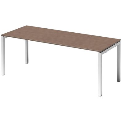 Bisley Cito Schreibtisch 200x80 cm, Tischplatte in Nussbaum, U-Gestell in Weiß - Büro