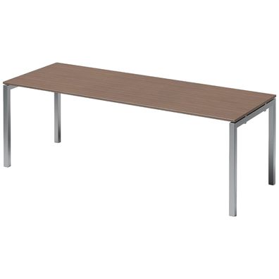 Bisley Cito Schreibtisch 220x80 cm, Tischplatte in Nussbaum, U-Gestell in Silber - Bü