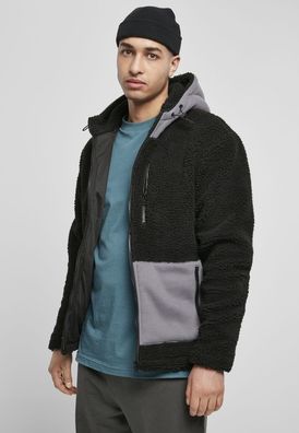 Urban Classics Jacke Hooded Sherpa Jacket Black/Asphalt