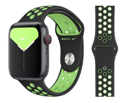 Original Apple Nike Sport Armband M/L 42/44/45mm MXR02ZM/A Black/Lime Blast Sehr gut